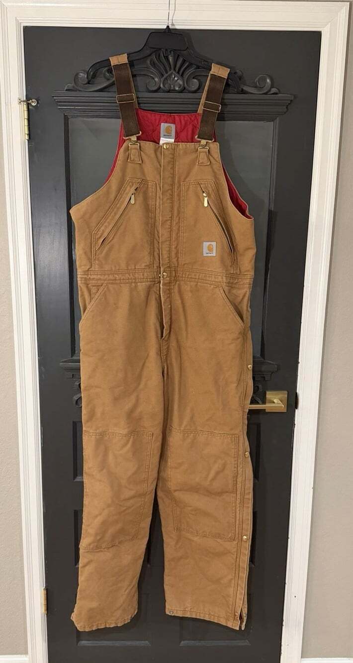 Vintage Carhartt R38 BRN Bib Overalls Mens 40x32 Insulated Duck USA Made